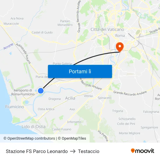 Stazione FS Parco Leonardo to Testaccio map