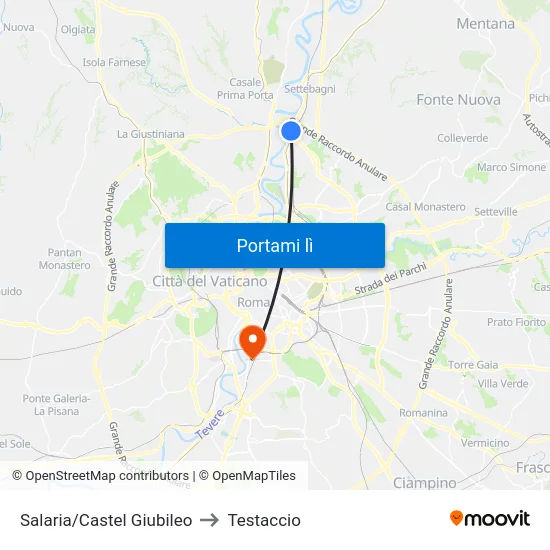 Salaria/Castel Giubileo to Testaccio map