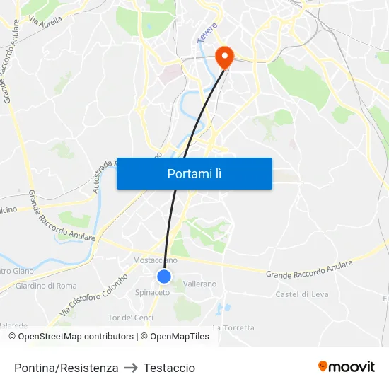 Pontina/Resistenza to Testaccio map