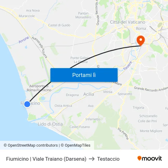 Fiumicino | Viale Traiano (Darsena) to Testaccio map