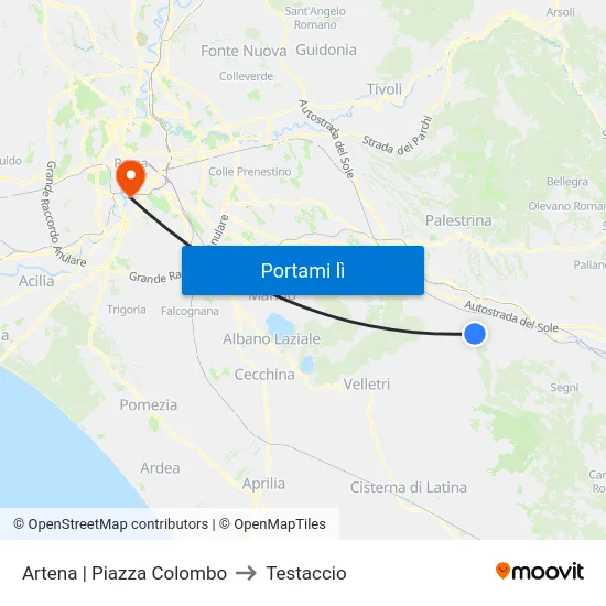 Artena | Piazza Colombo to Testaccio map