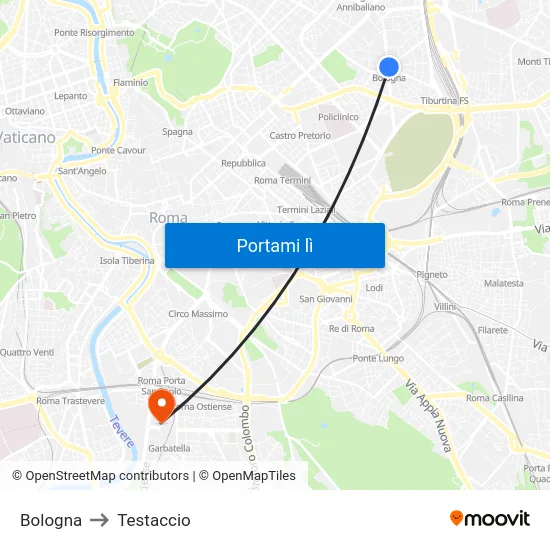 Bologna to Testaccio map