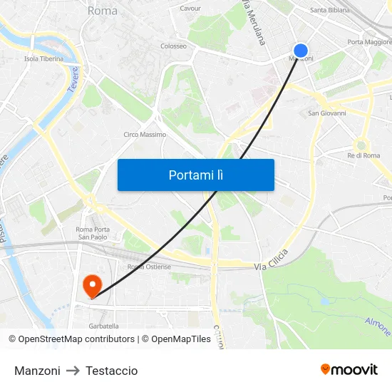 Manzoni to Testaccio map