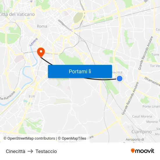 Cinecittà to Testaccio map