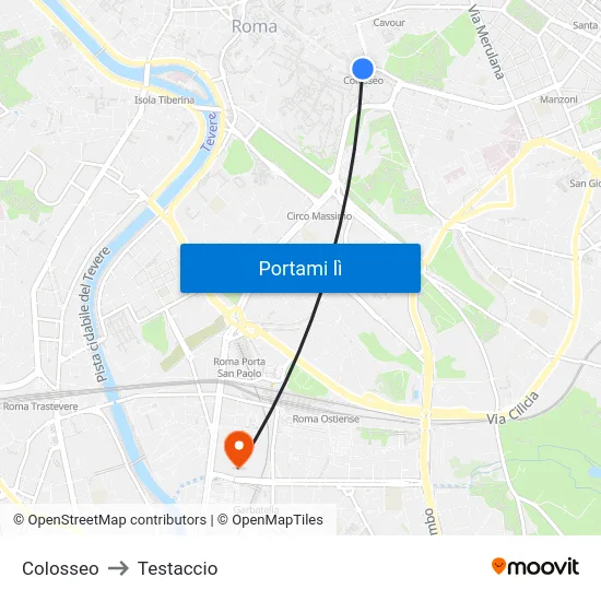 Colosseo to Testaccio map