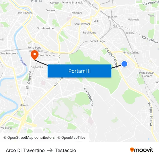 Arco Di Travertino to Testaccio map