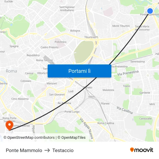 Ponte Mammolo to Testaccio map