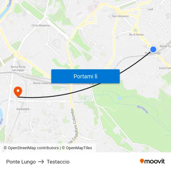 Ponte Lungo to Testaccio map