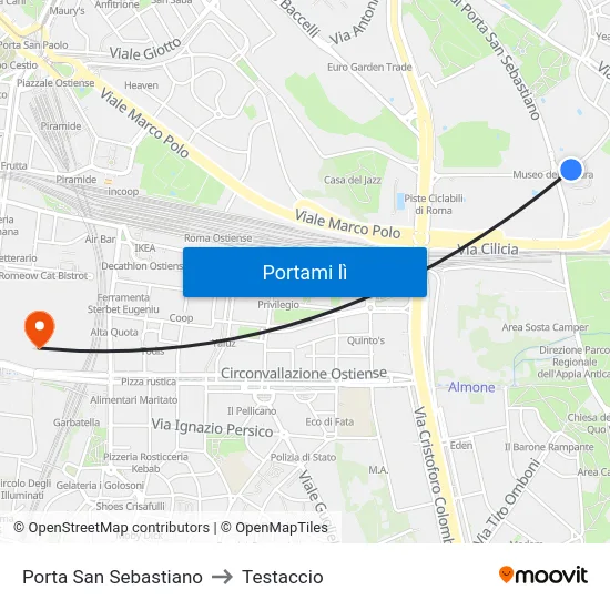 Porta San Sebastiano to Testaccio map