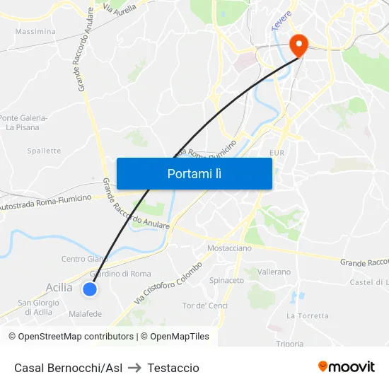 Casal Bernocchi/Asl to Testaccio map