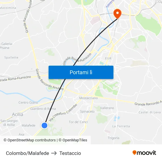 Colombo/Malafede to Testaccio map