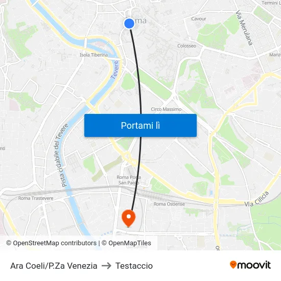Ara Coeli/P.Za Venezia to Testaccio map