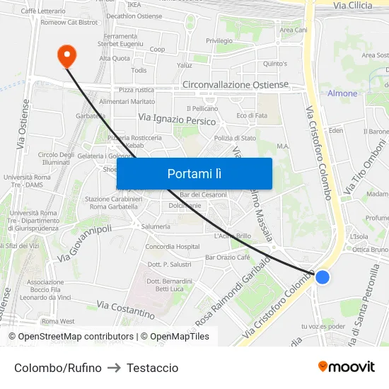 Colombo/Rufino to Testaccio map