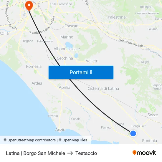 Latina | Borgo San Michele to Testaccio map
