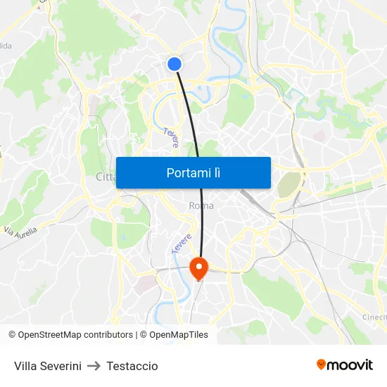 Villa Severini to Testaccio map