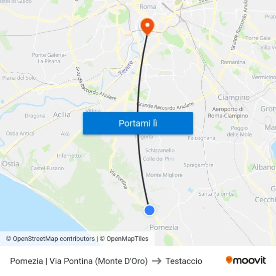 Pomezia | Via Pontina (Monte D'Oro) to Testaccio map