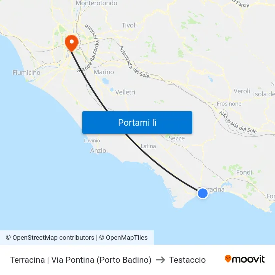 Terracina | Via Pontina (Porto Badino) to Testaccio map