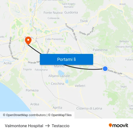 Valmontone Hospital to Testaccio map