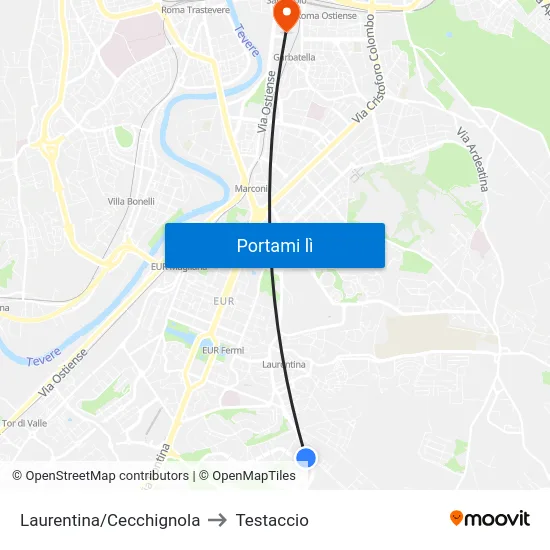 Laurentina/Cecchignola to Testaccio map