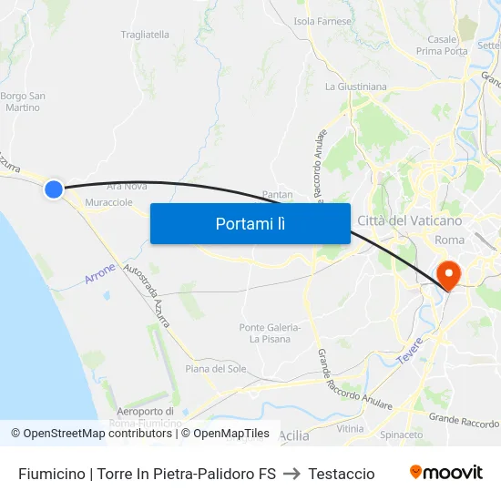 Fiumicino | Torre In Pietra-Palidoro FS to Testaccio map