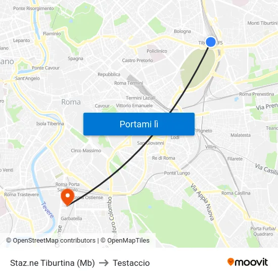 Staz.ne Tiburtina (Mb) to Testaccio map