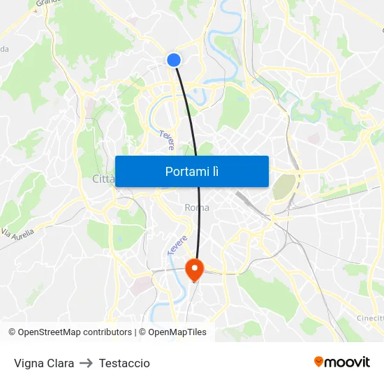 Vigna Clara to Testaccio map