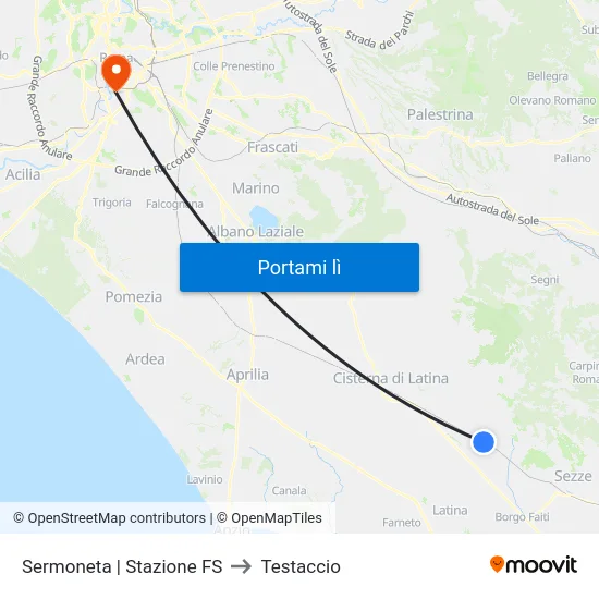 Sermoneta | Stazione FS to Testaccio map
