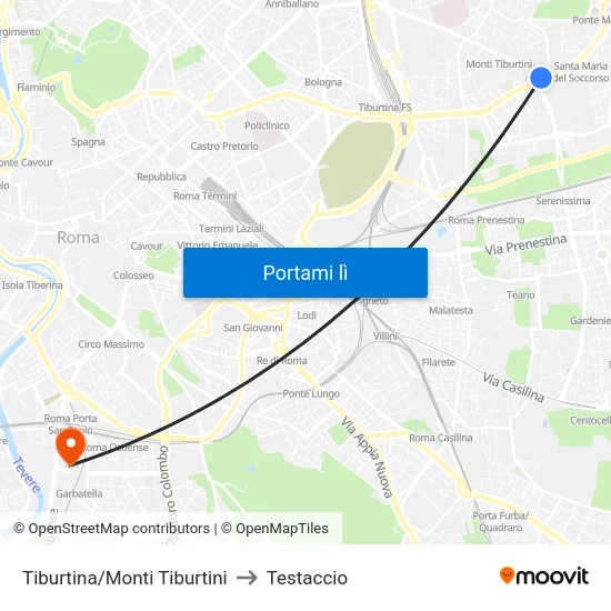 Tiburtina/Monti Tiburtini to Testaccio map