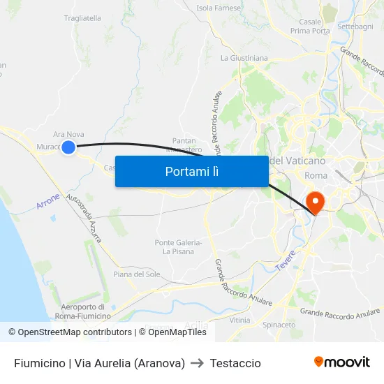 Fiumicino | Via Aurelia (Aranova) to Testaccio map