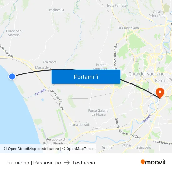 Fiumicino | Passoscuro to Testaccio map