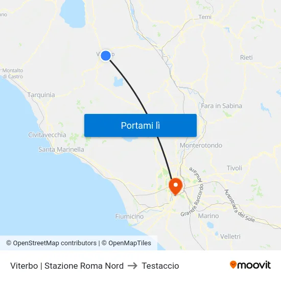 Viterbo | Stazione Roma Nord to Testaccio map
