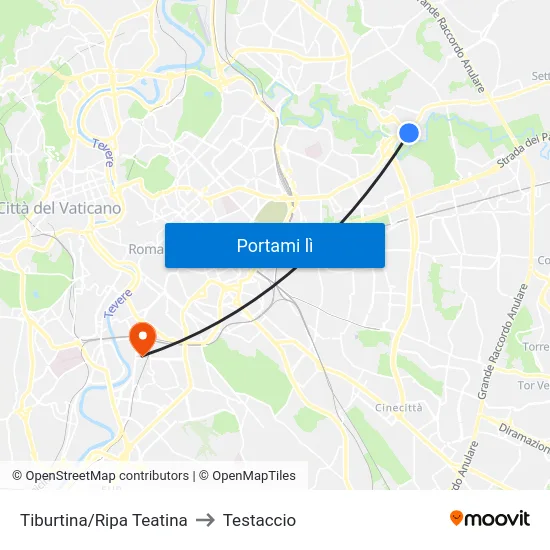 Tiburtina/Ripa Teatina to Testaccio map