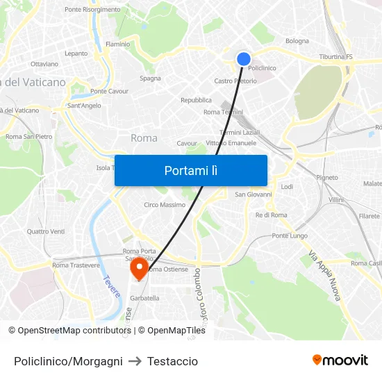 Policlinico/Morgagni to Testaccio map