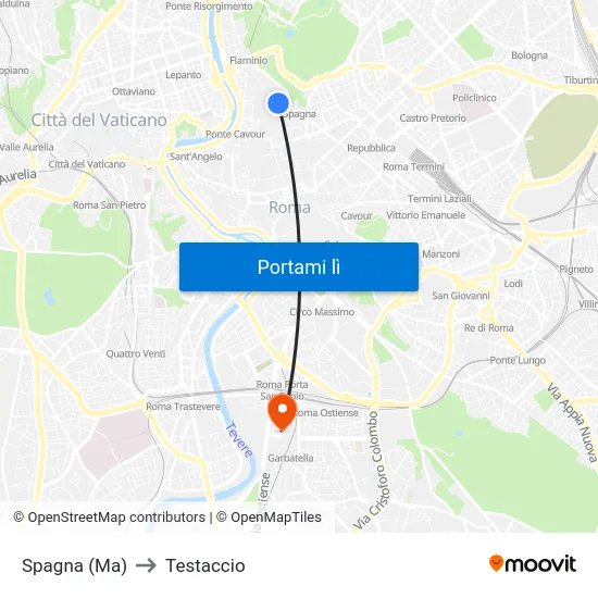 Spagna (Ma) to Testaccio map