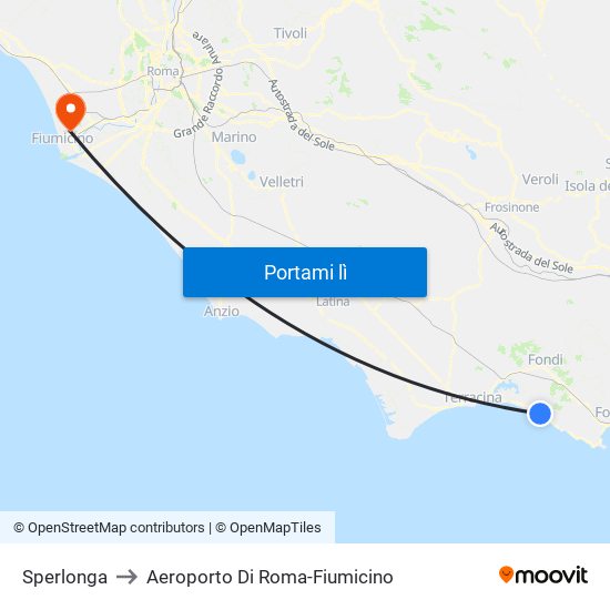 Sperlonga to Aeroporto Di Roma-Fiumicino map