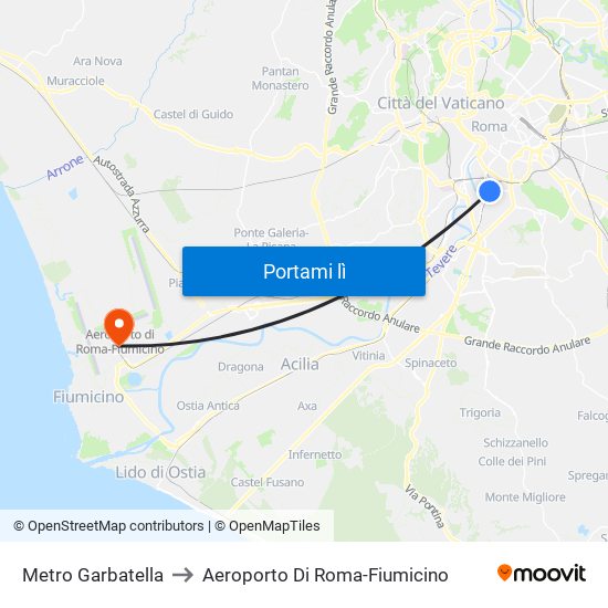 Metro Garbatella to Aeroporto Di Roma-Fiumicino map