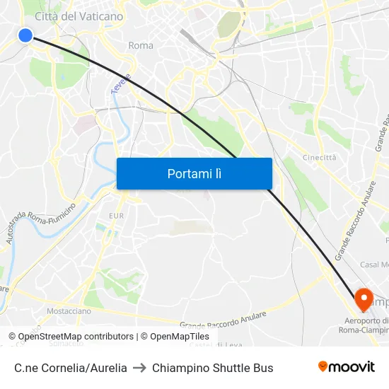 C.ne Cornelia/Aurelia to Chiampino Shuttle Bus map