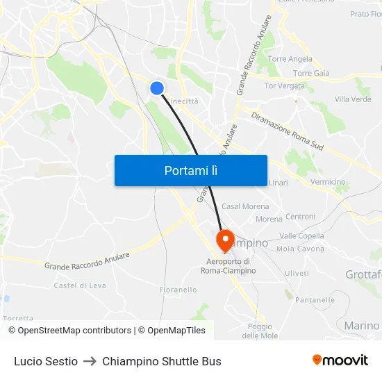 Lucio Sestio to Chiampino Shuttle Bus map