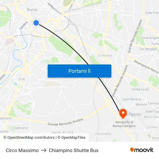 Circo Massimo to Chiampino Shuttle Bus map