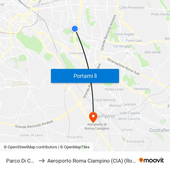 Parco Di Centocelle to Aeroporto Roma Ciampino (CIA) (Roma Ciampino Airport) map