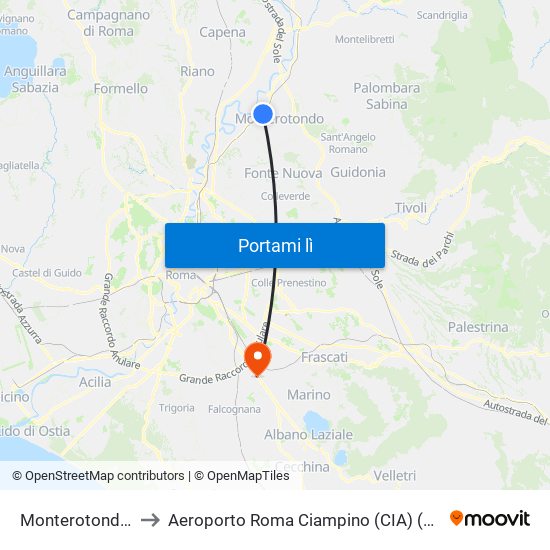 Monterotondo-Mentana to Aeroporto Roma Ciampino (CIA) (Roma Ciampino Airport) map