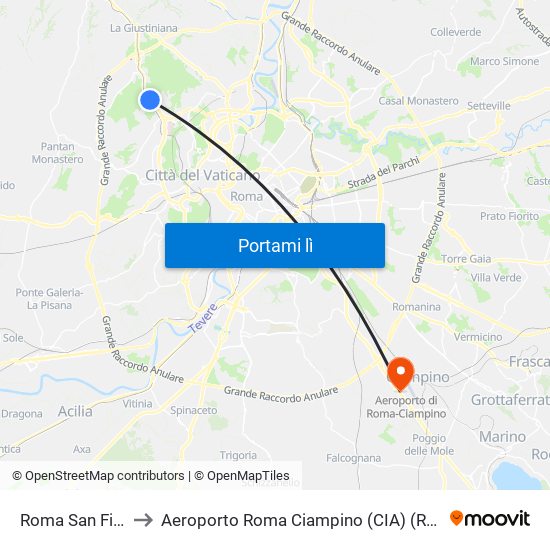 Roma San Filippo Neri to Aeroporto Roma Ciampino (CIA) (Roma Ciampino Airport) map