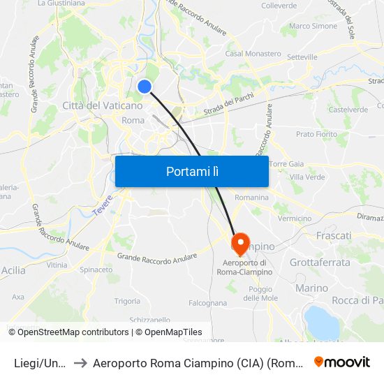 Liegi/Ungheria to Aeroporto Roma Ciampino (CIA) (Roma Ciampino Airport) map