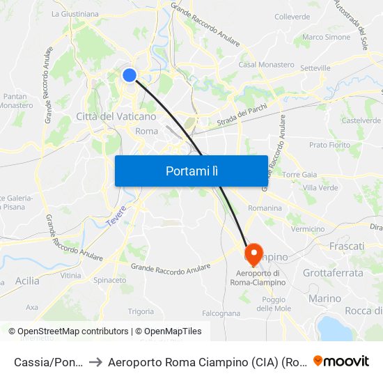 Cassia/Ponte Milvio to Aeroporto Roma Ciampino (CIA) (Roma Ciampino Airport) map