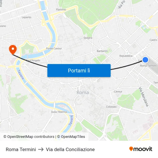 Roma Termini to Via della Conciliazione map