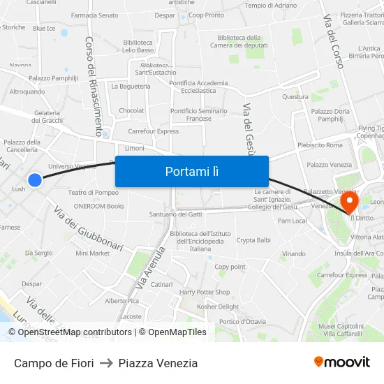 Campo de Fiori to Piazza Venezia map