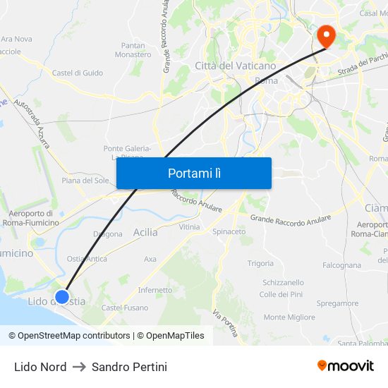 Lido Nord to Sandro Pertini map