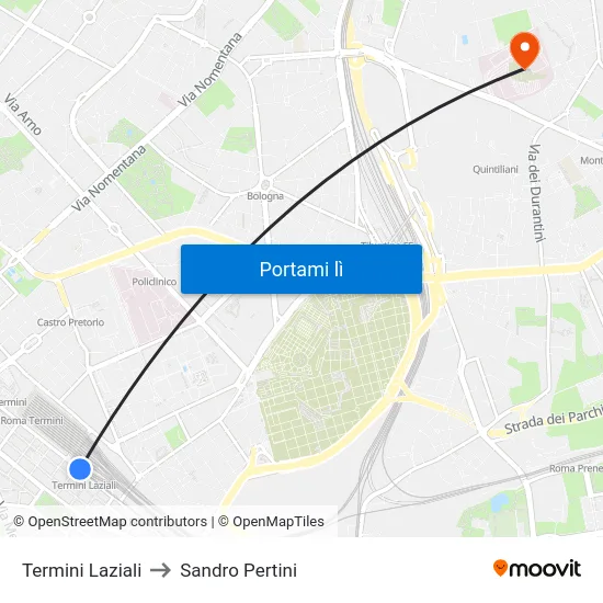 Termini Laziali to Sandro Pertini map