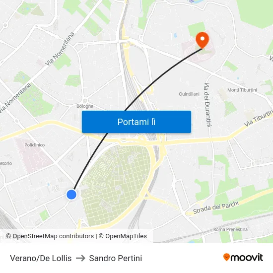 Verano/De Lollis to Sandro Pertini map