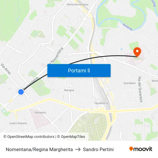Nomentana/Regina Margherita to Sandro Pertini map